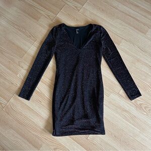 Forever 21 Black Shimmer Deep V-Neck Dress Medium
